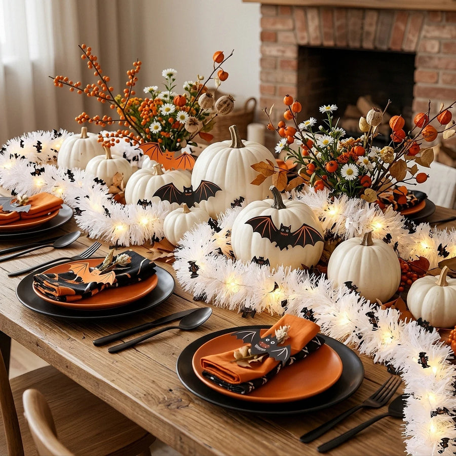 19.7FT Pre-Lit Halloween Bat Tinsel Garland