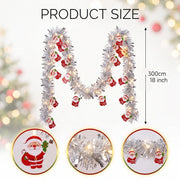 9.8FT Pre-Lit Santa Christmas Tinsel Garland
