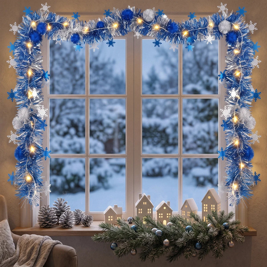 19.7FT Pre-Lit Snowflake Tinsel Garland