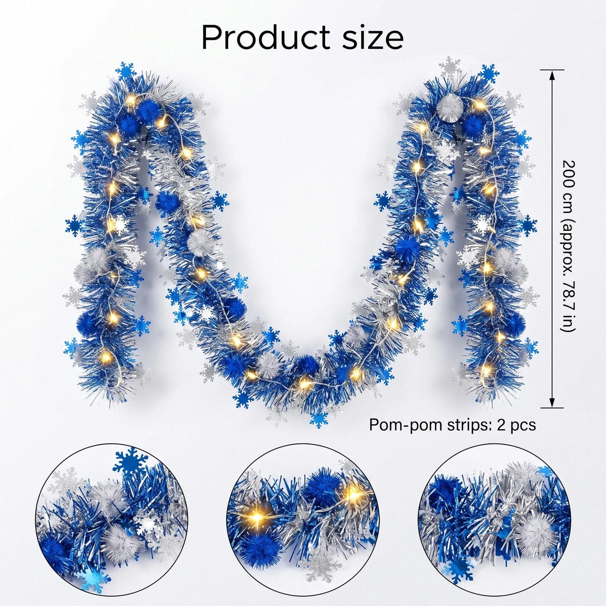 19.7FT Pre-Lit Snowflake Tinsel Garland