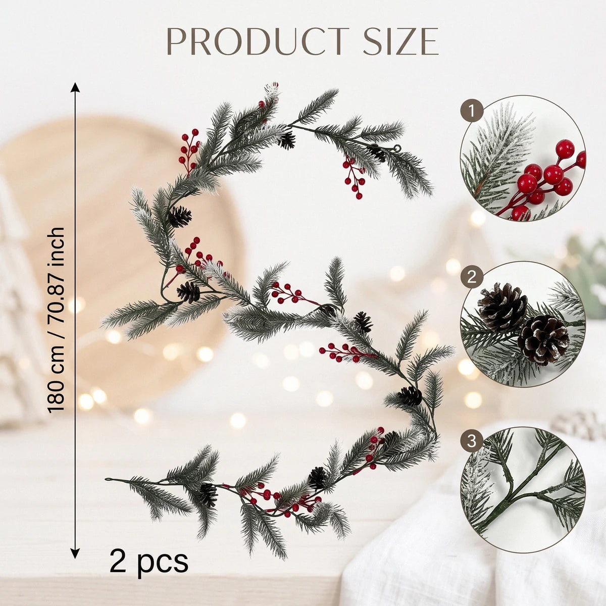 2-Piece 5.9FT Christmas Pine Garland Set