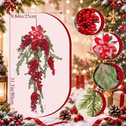 Christmas Teardrop Swag with Poinsettia Flowers and Red Berries