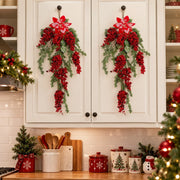 Christmas Teardrop Swag with Poinsettia Flowers and Red Berries