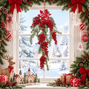 Christmas Teardrop Swag with Poinsettia Flowers and Red Berries