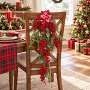 Christmas Teardrop Swag with Poinsettia Flowers and Red Berries
