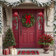 Christmas Teardrop Swag with Poinsettia Flowers and Red Berries