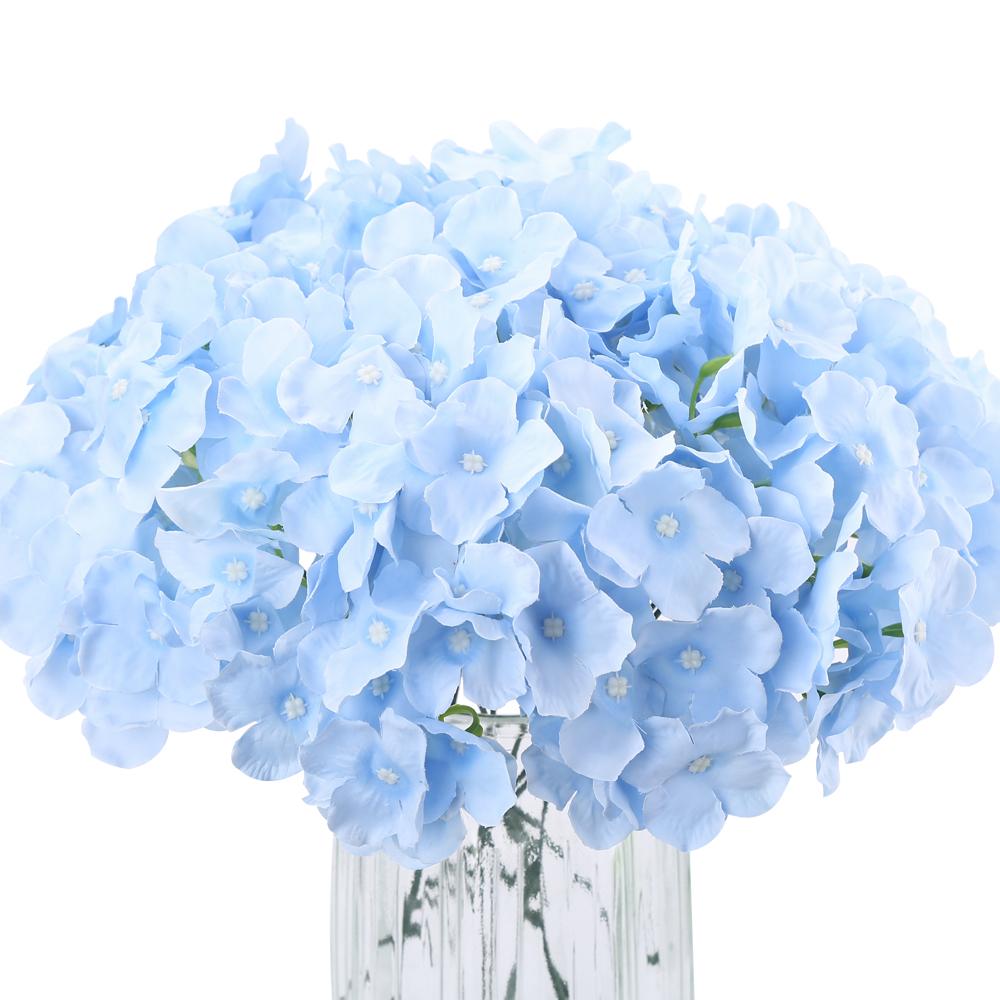 Light blue real touch faux hydrangea flowers 10pcs with stems for wedding home decor