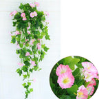 Light pink artificial hanging pothos vine with flowers for wall balcony living room decor