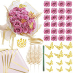 Light pink DIY glitter rose bouquet gift set 24pcs with stickers ribbons crown for graduation