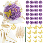 Light purple DIY glitter rose bouquet gift set 24pcs with stickers ribbons crown for graduation