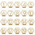 Hexagon wooden table numbers 1 to 20 with holder base for wedding reception decor
