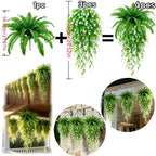 Artificial Hanging Fern Plant with White Flower Vine Fake Boston Fern Wall Basket Greenery for Home Garden Patio Porch Ceiling Decor