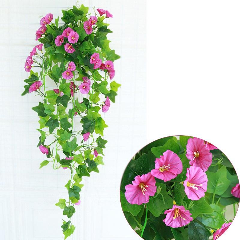 Pink artificial hanging pothos vine with flowers for wall balcony living room indoor outdoor decor
