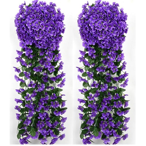 Purple artificial hanging lily flowers 2pcs UV resistant faux silk outdoor garden porch decor