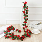 Artificial Rose Vine Hanging Garland with Green Leaves 5pcs | Wedding Birthday Christmas Wall Arch Party & Home Decor in 8 Colors
