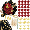 Red DIY glitter rose bouquet gift set 24pcs with stickers ribbons butterflies crown for graduation