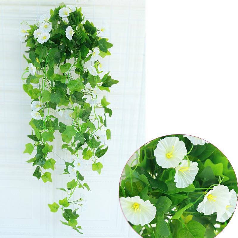 White artificial hanging pothos vine with flowers for wall balcony living room indoor outdoor decor