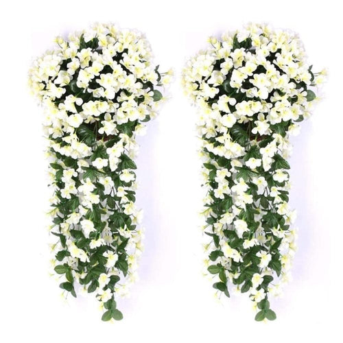 White artificial hanging lily flowers 2pcs UV resistant faux silk outdoor garden porch decor
