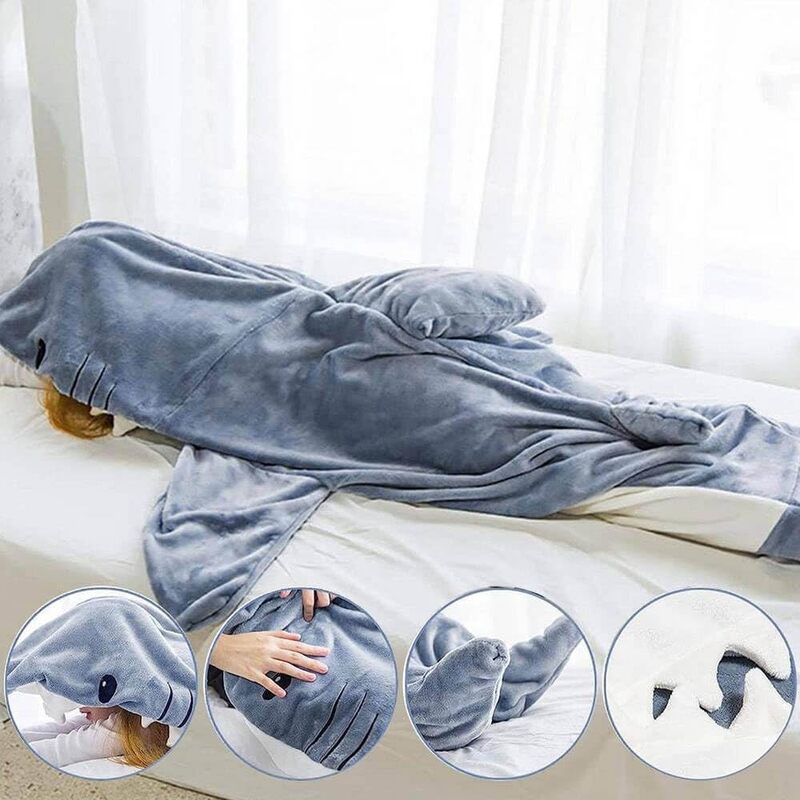 Shark Blanket Hoodie Adult, Wearable Shark Blanket Adult or Shark Sleeping Bag, Super Soft Cozy Flannel