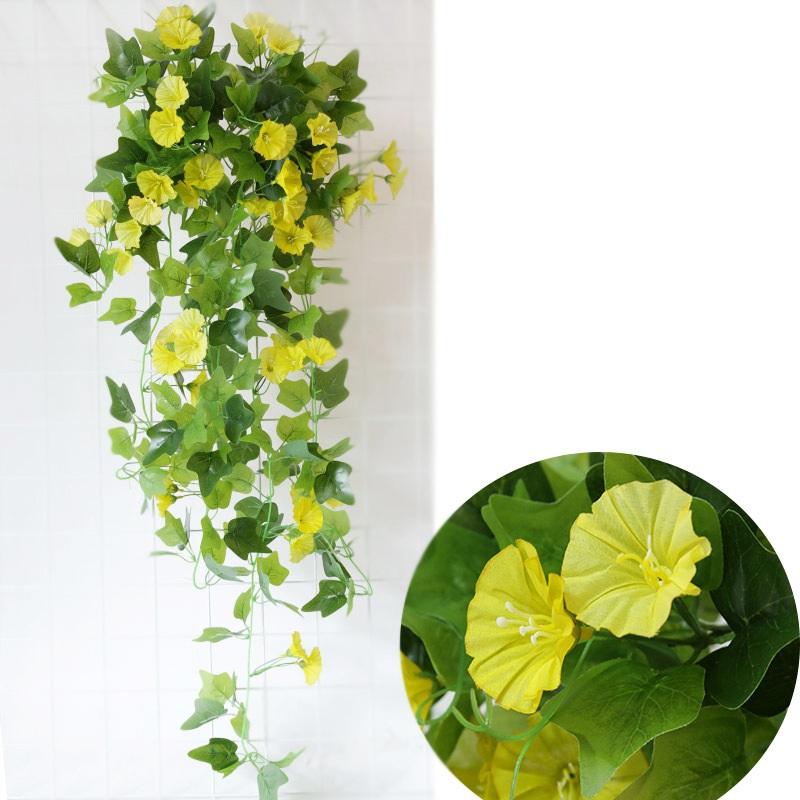 Yellow artificial hanging pothos vine with flowers for wall balcony living room indoor decor