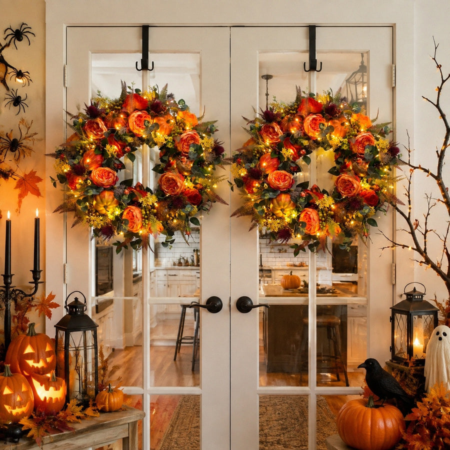 Pumpkin Rose Eucalyptus Fall Harvest Wreath – Farmhouse, 18in