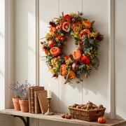 Pumpkin Rose Eucalyptus Fall Harvest Wreath – Farmhouse, 18in