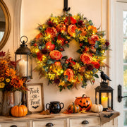 Pumpkin Rose Eucalyptus Fall Harvest Wreath – Farmhouse, 18in