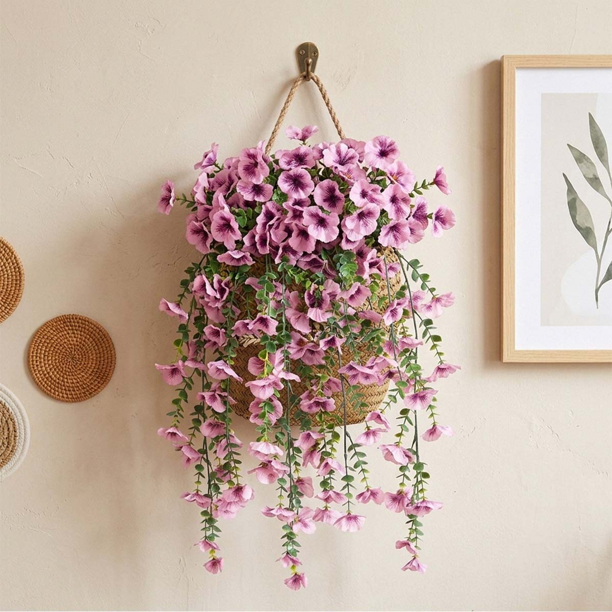 Hanging Artificial Potted Faux Eucalyptus Plants and Flowers for Modern Boho Farmhouse Bathroom Office Desk Wall Book Shelf Living Room Aesthetic Decor Indoor