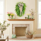 Artificial Fern Wreath with Striped Bow Green Foliage Door Wreath for Front Porch Home Wall Summer Spring Decor
