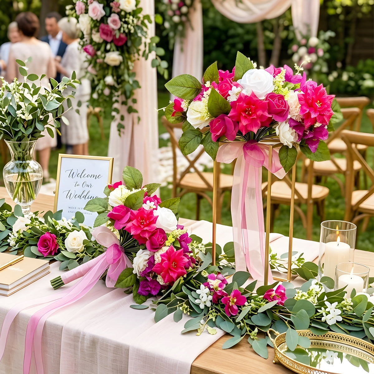 Pink Blush Rose & Peony Bouquet with Eucalyptus | Wedding Bridal Shower Home Decor
