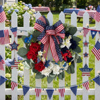 Patriotic Americana Wreath with Red White Blue Hydrangea & Flag Bow | 4th of July Front Door Decor for Summer Holiday Home Porch Wall Art