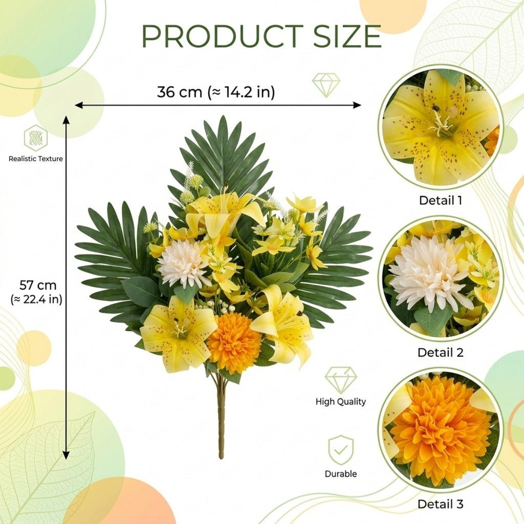Cemetery Flowers for Grave, Outdoor Lily Chrysanthemum Hydrangea Rose Artificial Flowers Grave Flowers with Cemetery Vase, Lasting and Non-Bleed Colors