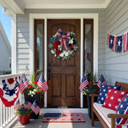 Patriotic Americana Wreath with Red White Blue Hydrangea & Flag Bow | 4th of July Front Door Decor for Summer Holiday Home Porch Wall Art