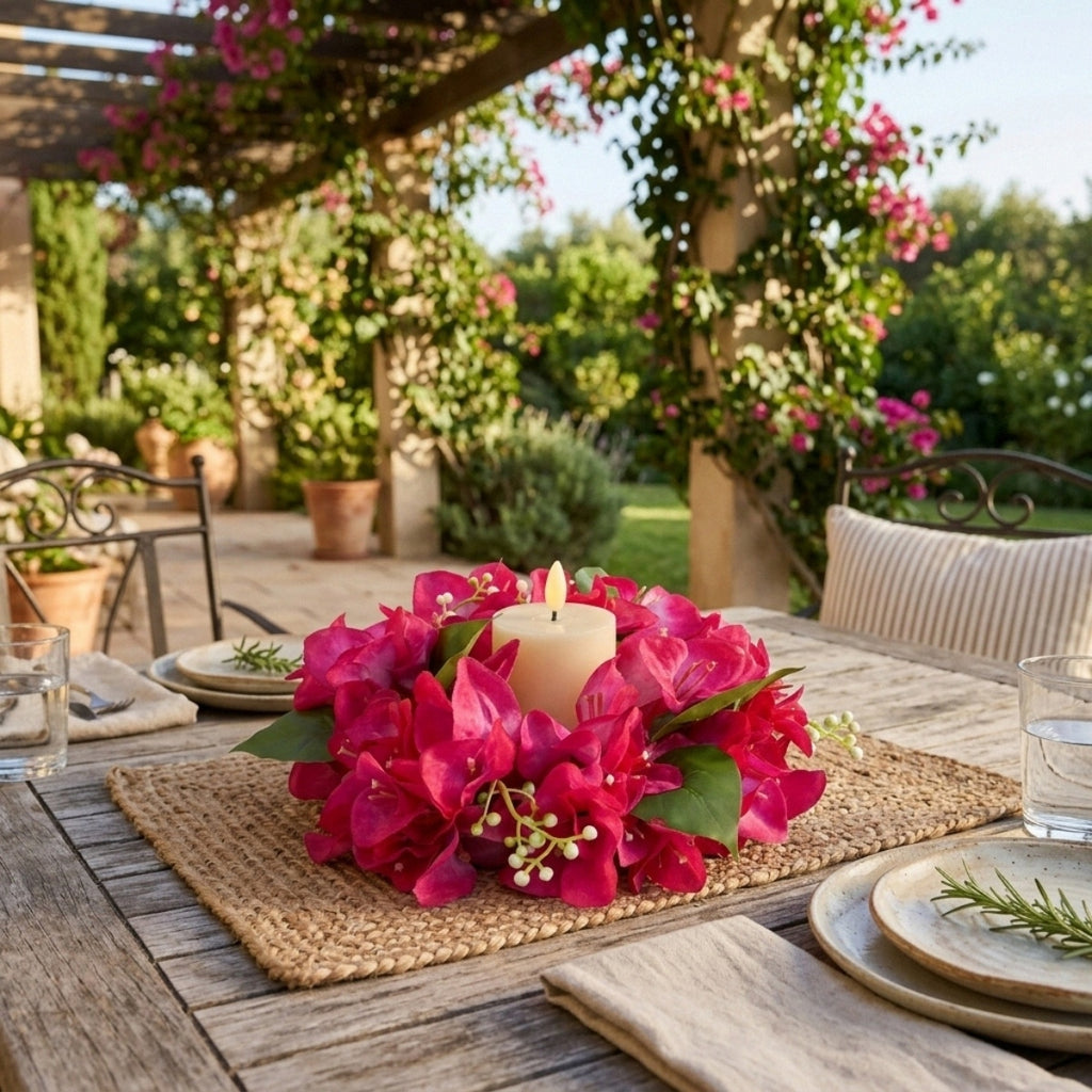 Floral Candle Wreath Rings | Artificial Bougainvillea Candle Rings for Wedding Table Centerpiece Home Decor