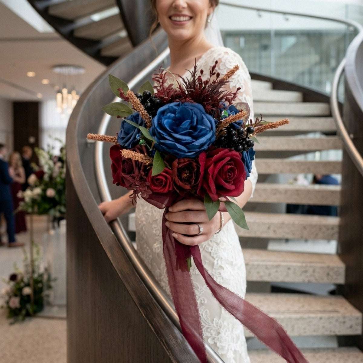 Collection of blue red rose bouquet gothic wedding bridal for home decor by IPOPU