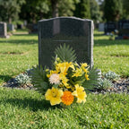 Cemetery Flowers for Grave, Outdoor Lily Chrysanthemum Hydrangea Rose Artificial Flowers Grave Flowers with Cemetery Vase, Lasting and Non-Bleed Colors