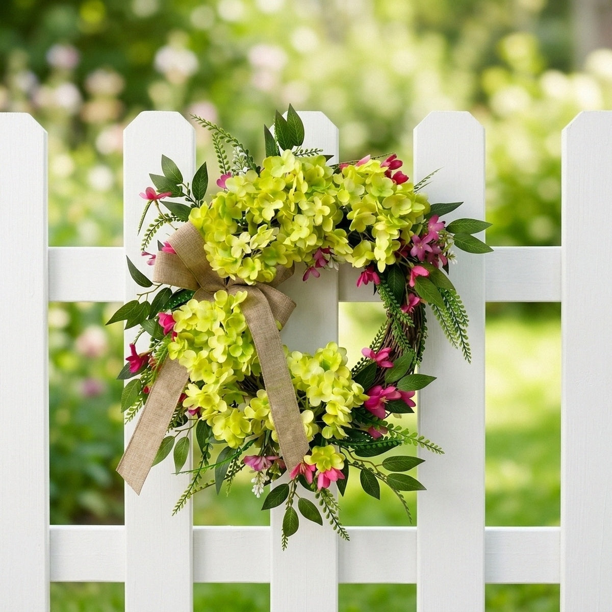 Hydrangea Wreath Rustic Farmhouse Style | Front Door Hanging Garden Decor for Spring Summer Home Outdoor Wall & Porch