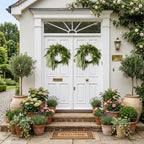 Artificial Greenery Wreath with Ribbon Bow, Rustic Farmhouse Spring Summer Wreath for Front Door Outdoor Porch Wall Home Decor