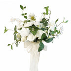 White artificial rose bridal bouquet pre-made lightweight for wedding ceremony bride bridesmaid toss bouquet bridal shower and photo shoot