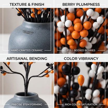 Halloween Artificial Berry Stems | Black Orange White Curly Branches | Spooky Fall Vase Filler