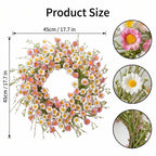 Artificial Daisy Wreath Spring Summer Floral Wreath with Pink and White Flowers for Front Door Wall Home Garden Porch Decoration