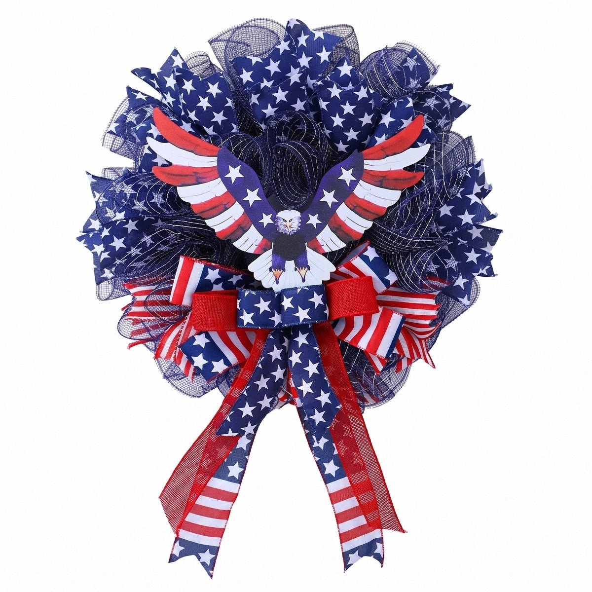 American Patriotic Eagle Wreath With Flag Bow And Deco Mesh for front door decor by IPOPU