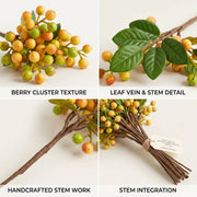 Autumn Faux Berry Stems with Leaves – 10in, Set of 3
