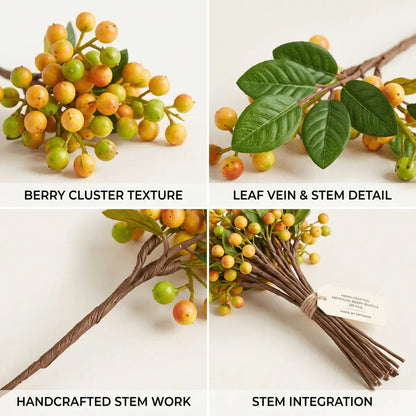 Faux Berry Stems | Green Leaves for Floral Arrangements, Vase Filler & Autumn DecorIPOPU5