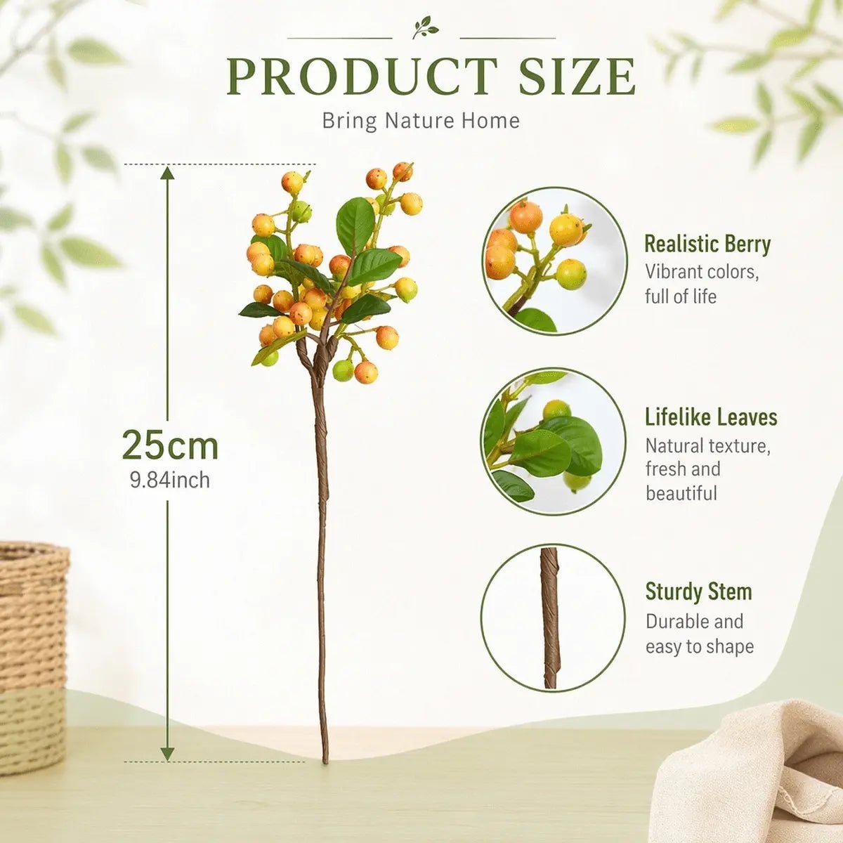 Faux Berry Stems | Green Leaves for Floral Arrangements, Vase Filler & Autumn DecorIPOPU4