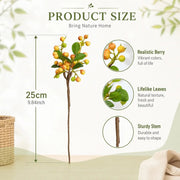 Autumn Faux Berry Stems with Leaves – 10in, Set of 3