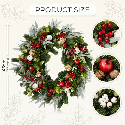 Mixed greenery Christmas wreath dimensions, 45 centimeters wide