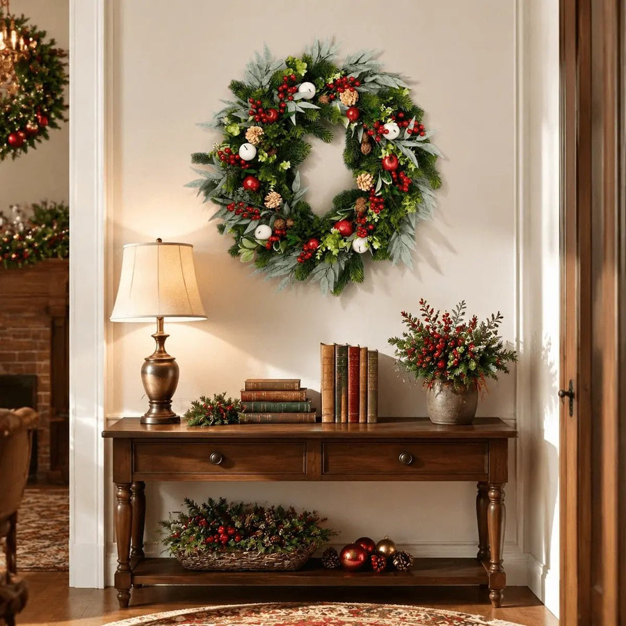 Pomegranate Eucalyptus Evergreen Christmas Wreath – Farmhouse, 18in
