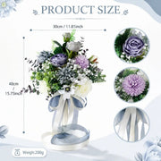 Artificial Dusty Purple Bridal Bouquet – Lavender Rose, Chrysanthemum & White Anemone with Ribbon