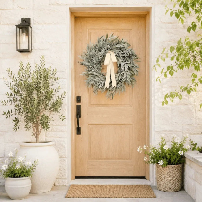 Artificial Eucalyptus Wreath with Cream Bow